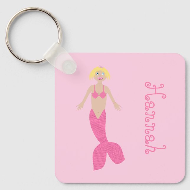 Pretty Pink Fantasy Mermaid Custom Name Key Ring (Front)