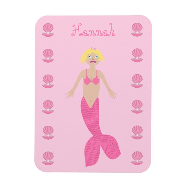 Pretty Pink Fantasy Mermaid Custom Name Magnet (Vertical)