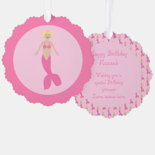 Pretty Pink Fantasy Mermaid Custom Tree Decoration Card