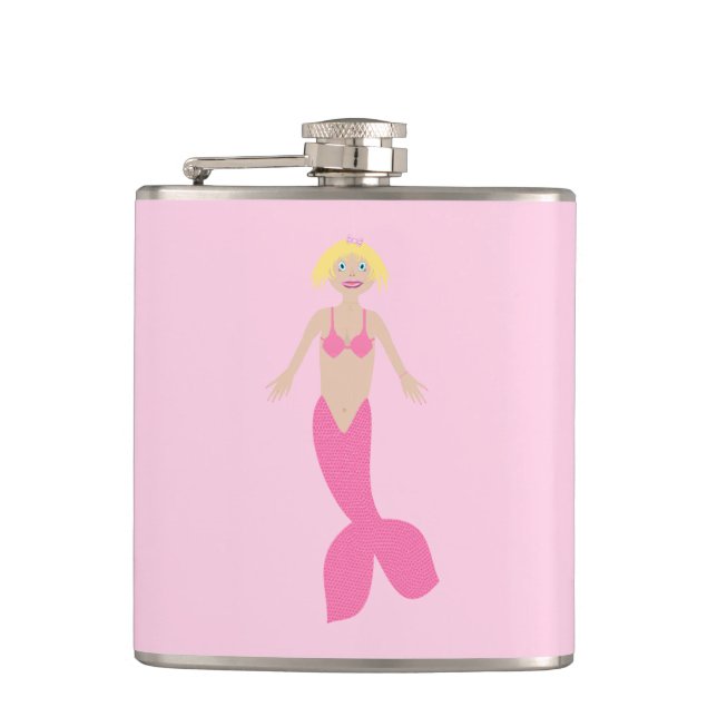 Pretty Pink Fantasy Mermaid Hip Flask (Front)