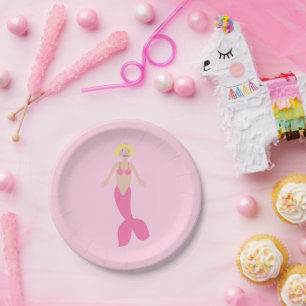 Pretty Pink Fantasy Mermaid Paper Plate