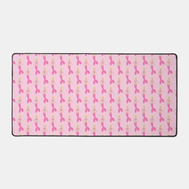 Pretty Pink Fantasy Mermaid Patterned Desk Mat (Front)