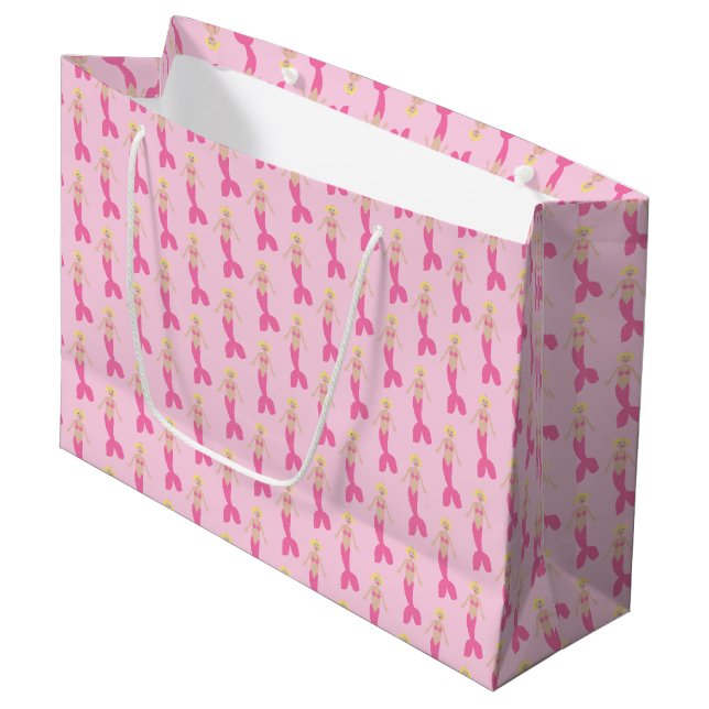 Pretty Pink Fantasy Mermaid Patterned Large Gift Bag (Front Angled)