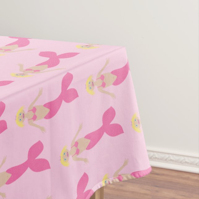 Pretty Pink Fantasy Mermaid Patterned Tablecloth (In Situ)