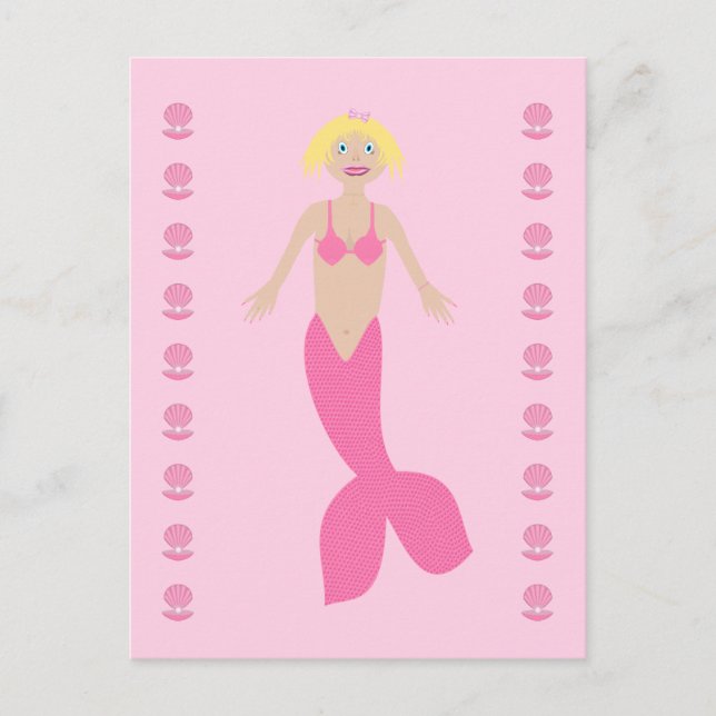Pretty Pink Fantasy Mermaid  Postcard (Front)