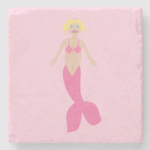 Pretty Pink Fantasy Mermaid Stone Coaster