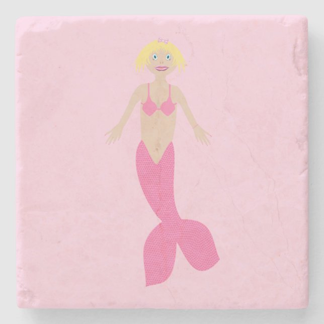 Pretty Pink Fantasy Mermaid Stone Coaster (Front)