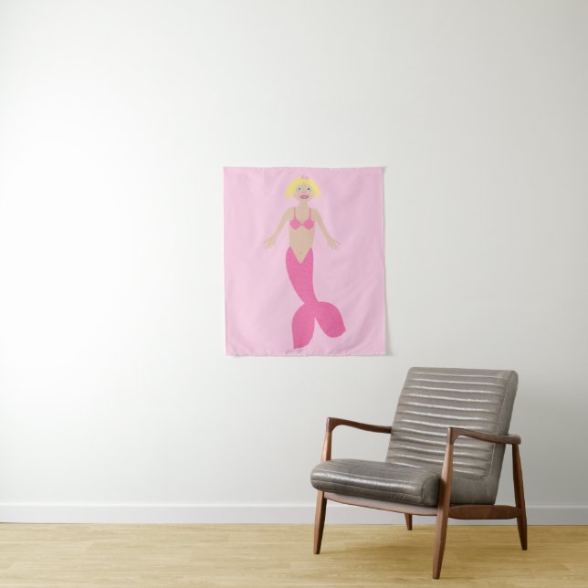 Pretty Pink Fantasy Mermaid Tapestry (In Situ)