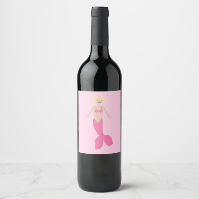 Pretty Pink Fantasy Mermaid Wine Label (Front)
