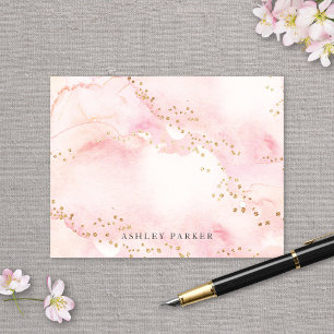 Pretty Pink Faux Gold Glitter Personal Stationery Thank You Card