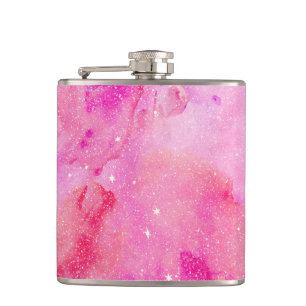 Pretty Pink Faux Sparkly Watercolor Paint Hip Flask