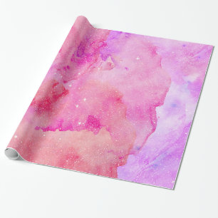 Pretty Pink Faux Sparkly Watercolor Paint Wrapping Paper