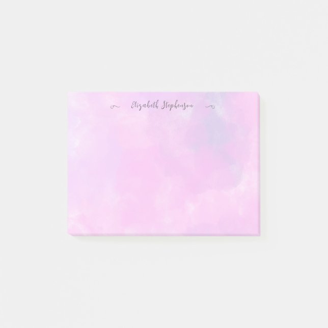 Pretty pink feminine watercolor custom name post-it notes (Front)