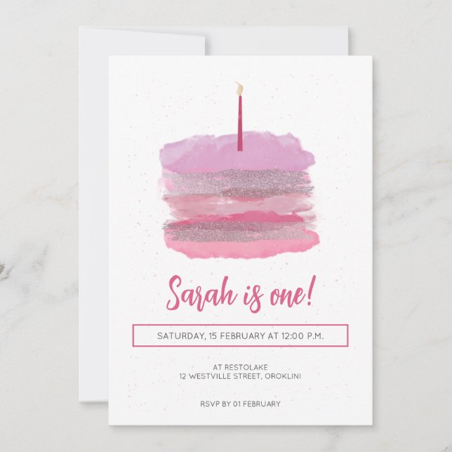 Pretty Pink First Birthday Invite (Front)