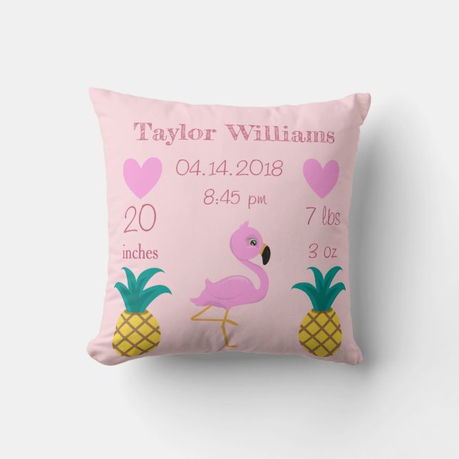 Pretty Pink Flamingo and Pineapples Cushion (Front)