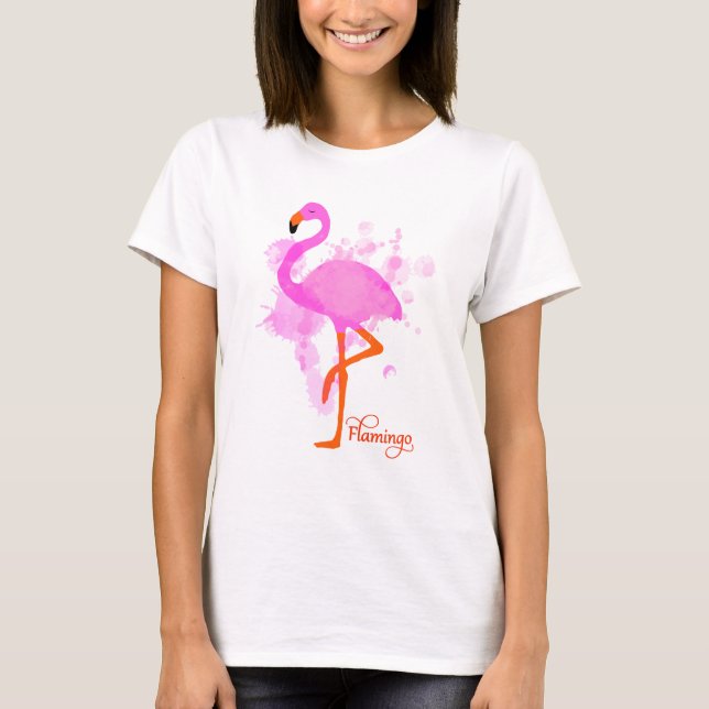 Pretty Pink Flamingo Artistic Paint Splatter T-Shirt (Front)