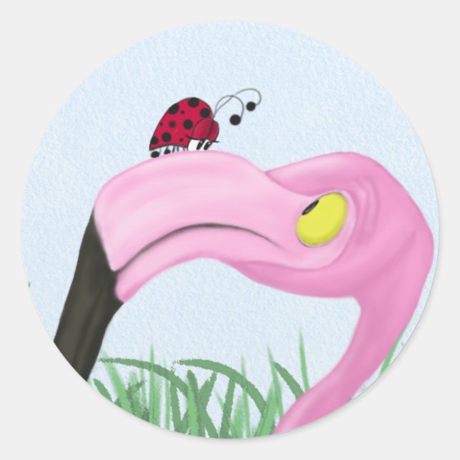 Pretty Pink Flamingo Classic Round Sticker (Front)