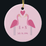 Pretty Pink Flamingo Cute Wedding Anniversary Gift Ceramic Ornament<br><div class="desc">Celebrate your first year as a newlywed couple with this cute,  commemorative Christmas ornament. This pretty pink gift features a simple drawing of two cute flamingo birds on either side of the couple's initials. Monogram with you and your wife's initials for a sweet and romantic present.</div>