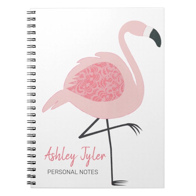 Pretty Pink Flamingo girly cute personalised Notebook (Front)