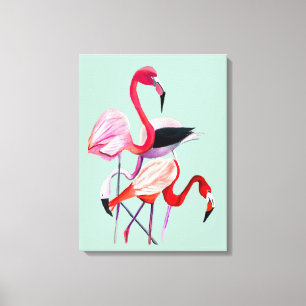 Pretty pink flamingo on blue canvas print