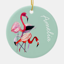 Pretty pink flamingo on blue