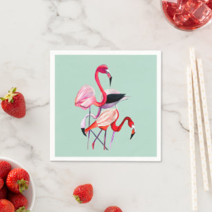 Pretty pink flamingo on blue napkin