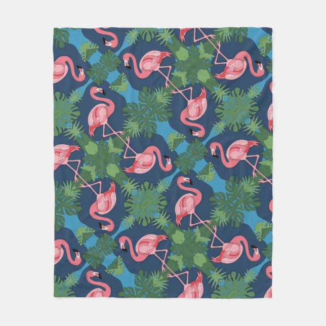 Pretty Pink Flamingo Pattern Fleece Blanket (Front)