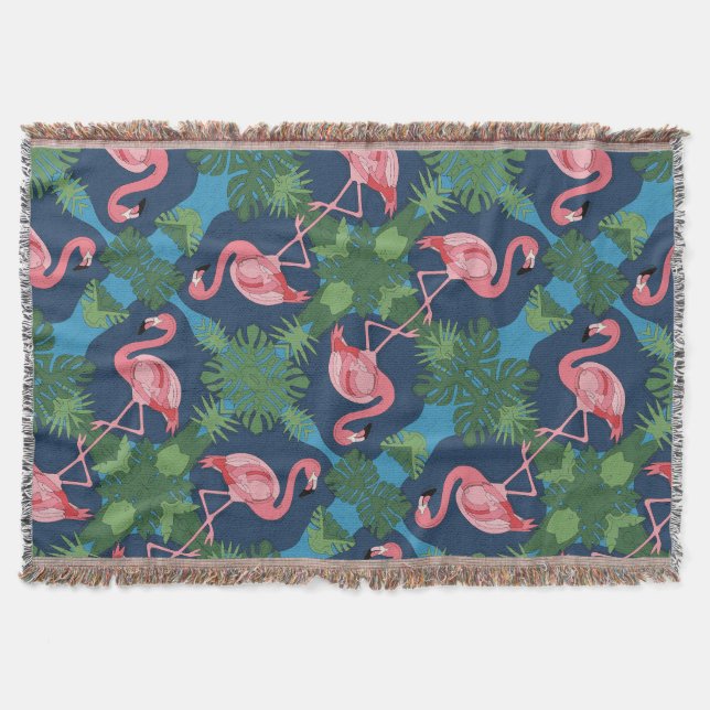 Pretty Pink Flamingo Pattern Throw Blanket (Front)