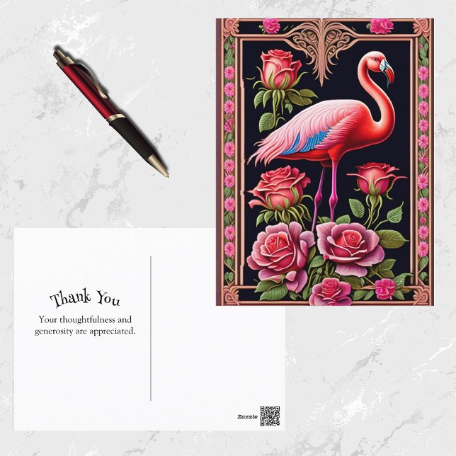Pretty Pink Flamingo Rose Illustration Postcard (Creator Uploaded)