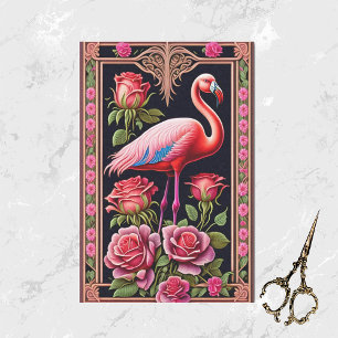 Pretty Pink Flamingo Rose Illustration Tissue Paper