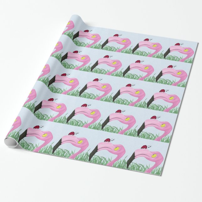 Pretty Pink Flamingo Wrapping Paper (Unrolled)