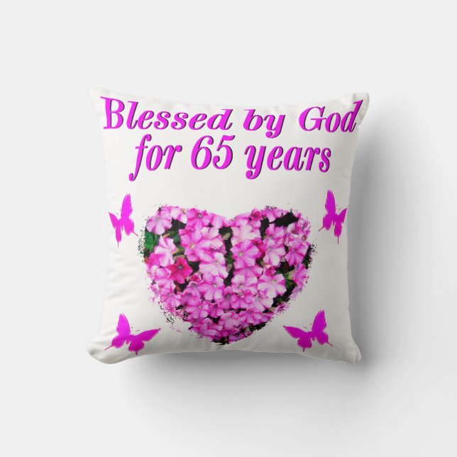 PRETTY PINK FLORAL 65TH BIRTHDAY DESIGN CUSHION (Front)