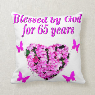 PRETTY PINK FLORAL 65TH BIRTHDAY DESIGN CUSHION