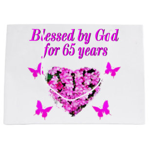 PRETTY PINK FLORAL 65TH BIRTHDAY DESIGN LARGE GIFT BAG