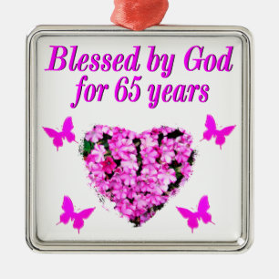 PRETTY PINK FLORAL 65TH BIRTHDAY DESIGN METAL TREE DECORATION