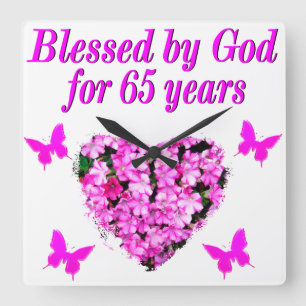 PRETTY PINK FLORAL 65TH BIRTHDAY DESIGN SQUARE WALL CLOCK