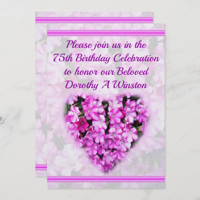 PRETTY PINK FLORAL 75TH BIRTHDAY INVITATION (Front/Back)