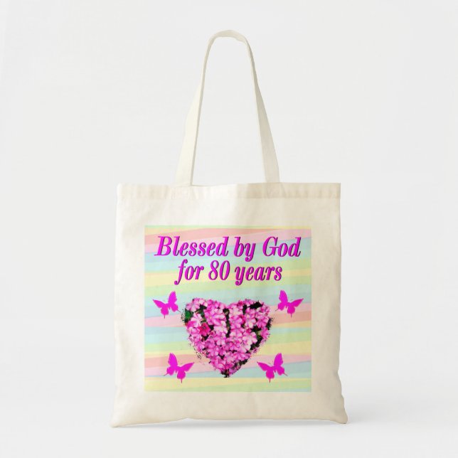 PRETTY PINK FLORAL 80TH BIRTHDAY BLESSING TOTE BAG (Front)