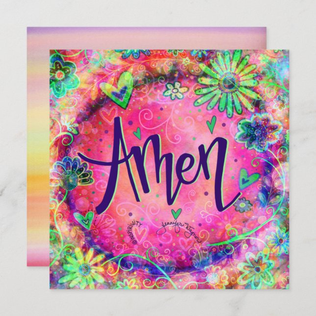 Pretty Pink Floral Amen Faith Inspirational Thank You Card (Front/Back)