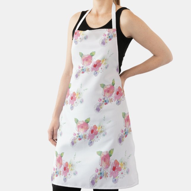 Pretty Pink Floral Apron (Insitu)