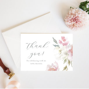 Pretty Pink Floral Birthday Quinceañera Thank You Invitation