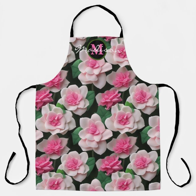 Pretty pink floral boho greenery pattern apron (Front)