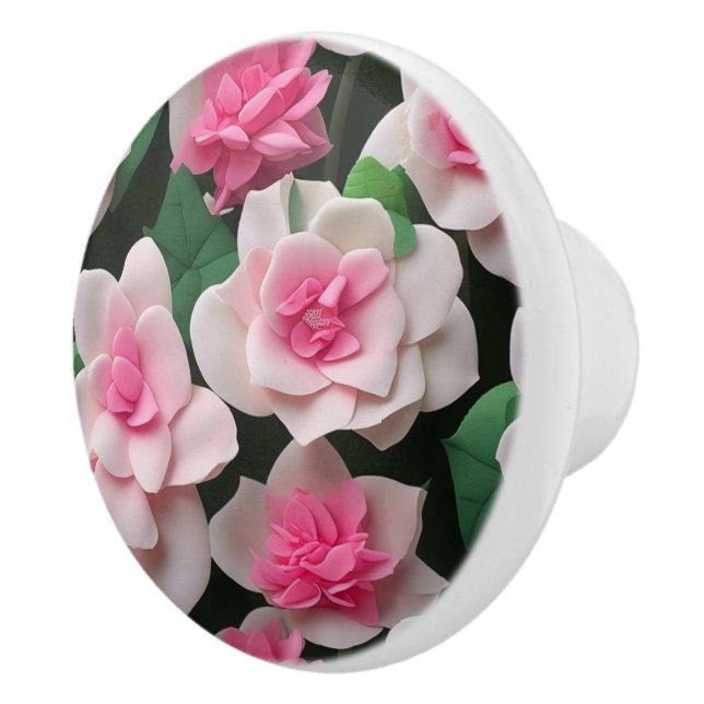 Pretty pink floral boho greenery pattern ceramic knob (Right)