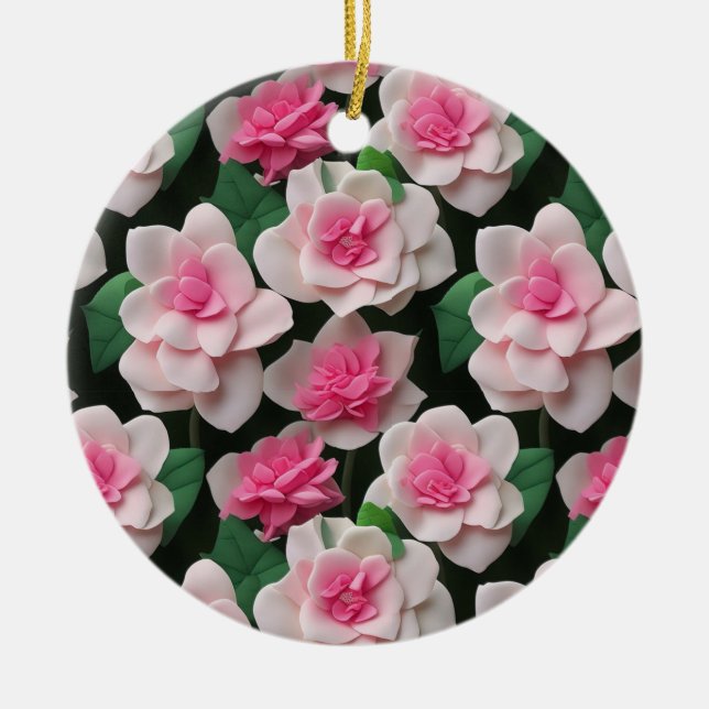 Pretty pink floral boho greenery pattern ceramic ornament (Front)