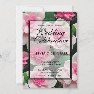 Pretty pink floral boho greenery pattern invitation