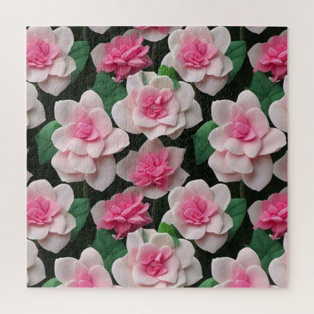 Pretty pink floral boho greenery pattern jigsaw puzzle (Vertical)