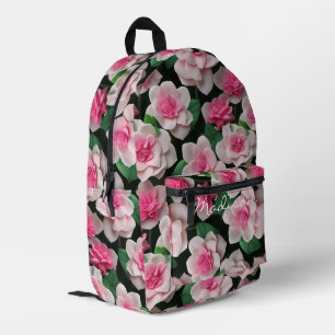 Pretty pink floral boho greenery pattern printed backpack
