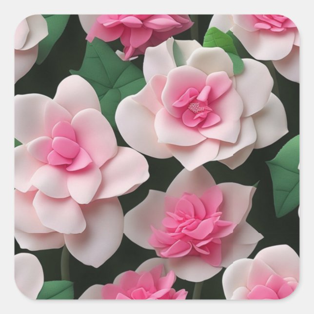 Pretty pink floral boho greenery pattern square sticker (Front)