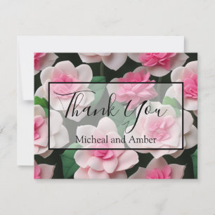 Pretty pink floral boho greenery pattern thank you card