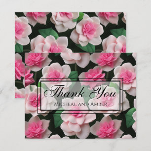 Pretty pink floral boho greenery pattern thank you card